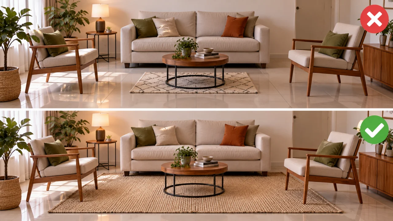Onde colocar o tapete na sala? Veja como alinhar a peça com sofá, poltronas e mesa de centro para integrar os móveis e deixar o ambiente mais harmonioso.