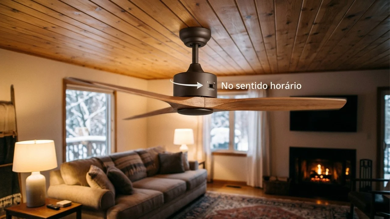 Ajustar o ventilador para o modo de inverno otimiza o conforto térmico e contribui para a economia de energia na residência.