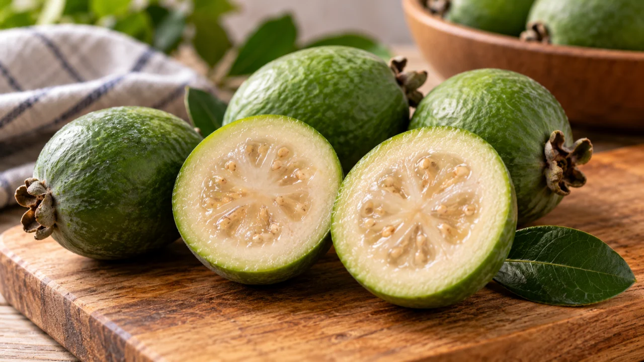Corte esta fruta ao meio e entenda por que ela parece tão diferente das frutas comuns Feijoa ou goiaba-serrana? Veja como é a fruta por dentro, onde ficam as sementes, como é a textura da polpa e o que caracteriza seu aroma marcante.