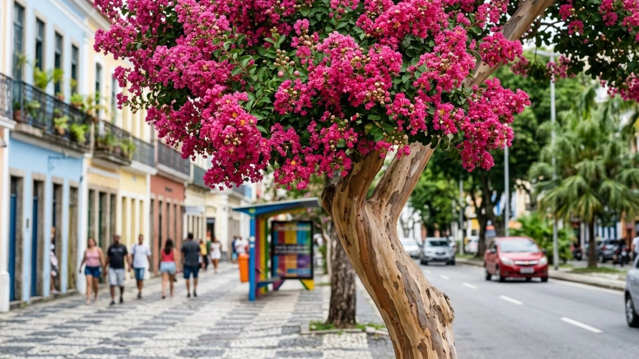 A árvore que cresce muito rápido, oferece uma sombra bem fresca e tem flores que formam um verdadeiro tapete celestial A intensa floração colorida do resedá garante sombra agradável e conforto térmico natural.