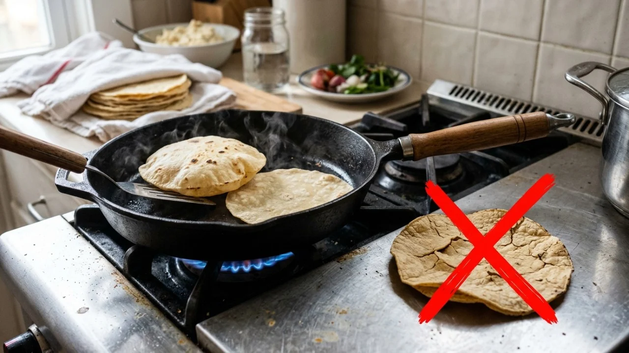 A maneira mexicana de manter tortillas macias não exige forno nem micro-ondas: depois de aquecidas, elas são empilhadas e embrulhadas em um pano para conservar calor e umidade até a hora de montar os tacos Deixar as tortilhas expostas ao ar livre compromete a elasticidade e a qualidade da refeição.