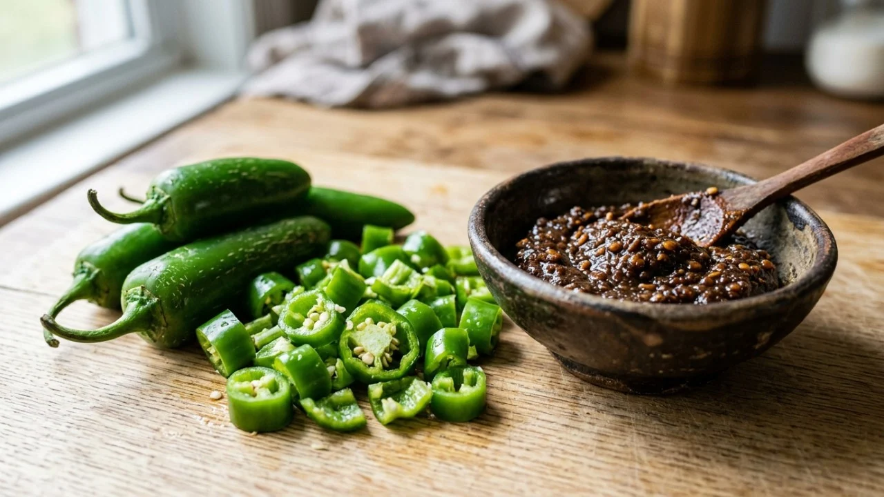 A combinação de pasta de soja fermentada e pimentas garante um banchan crocante e saboroso.