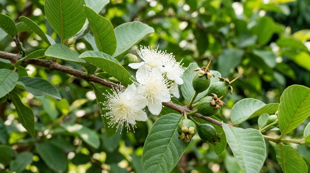 As flores são brancas, perfumadas e apresentam muitos estames, criando um aspecto delicado e quase felpudo.
