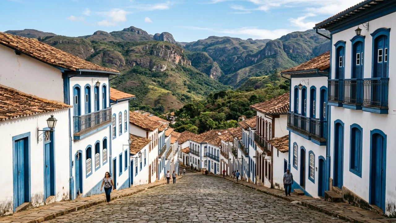 A geografia montanhosa da Serra do Espinhaço moldou o traçado urbano e as ladeiras íngremes da cidade colonial.