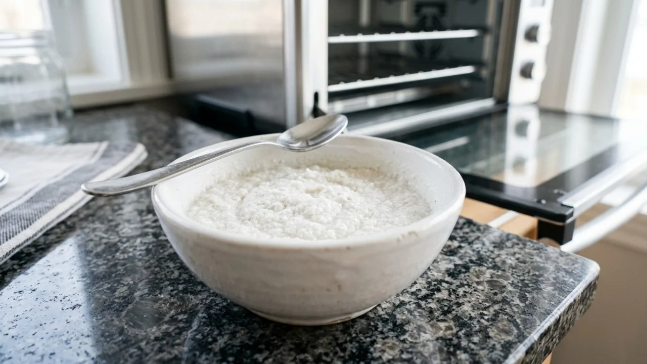 Para gordura grudada no forno, uma orientação australiana dispensa começar pela química mais agressiva: uma pasta de bicarbonato de sódio e água pode funcionar como desengordurante quando aplicada nas paredes internas do aparelho imagem 1789714920 xmwh28