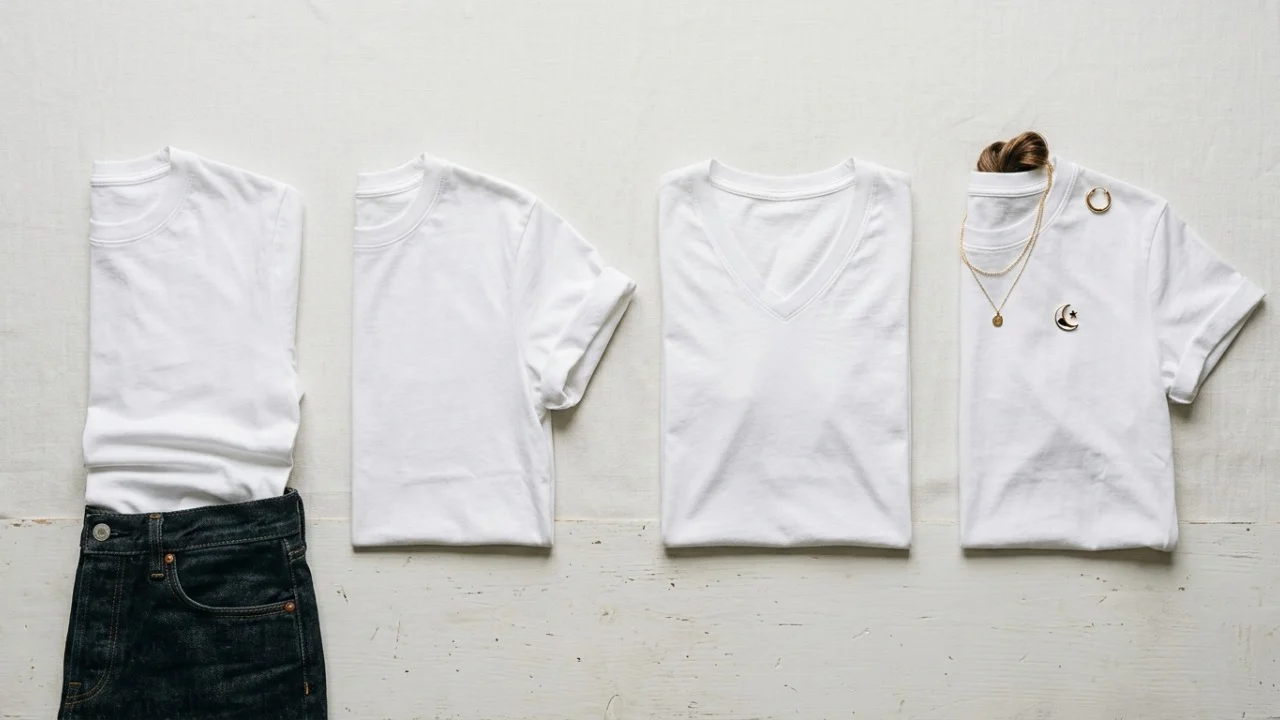 A mesma camiseta branca pode parecer básica ou elegante: 4 detalhes que mudam tudo sem comprar outra peça Pequenos detalhes deixam a mesma camiseta mais elegante e versátil