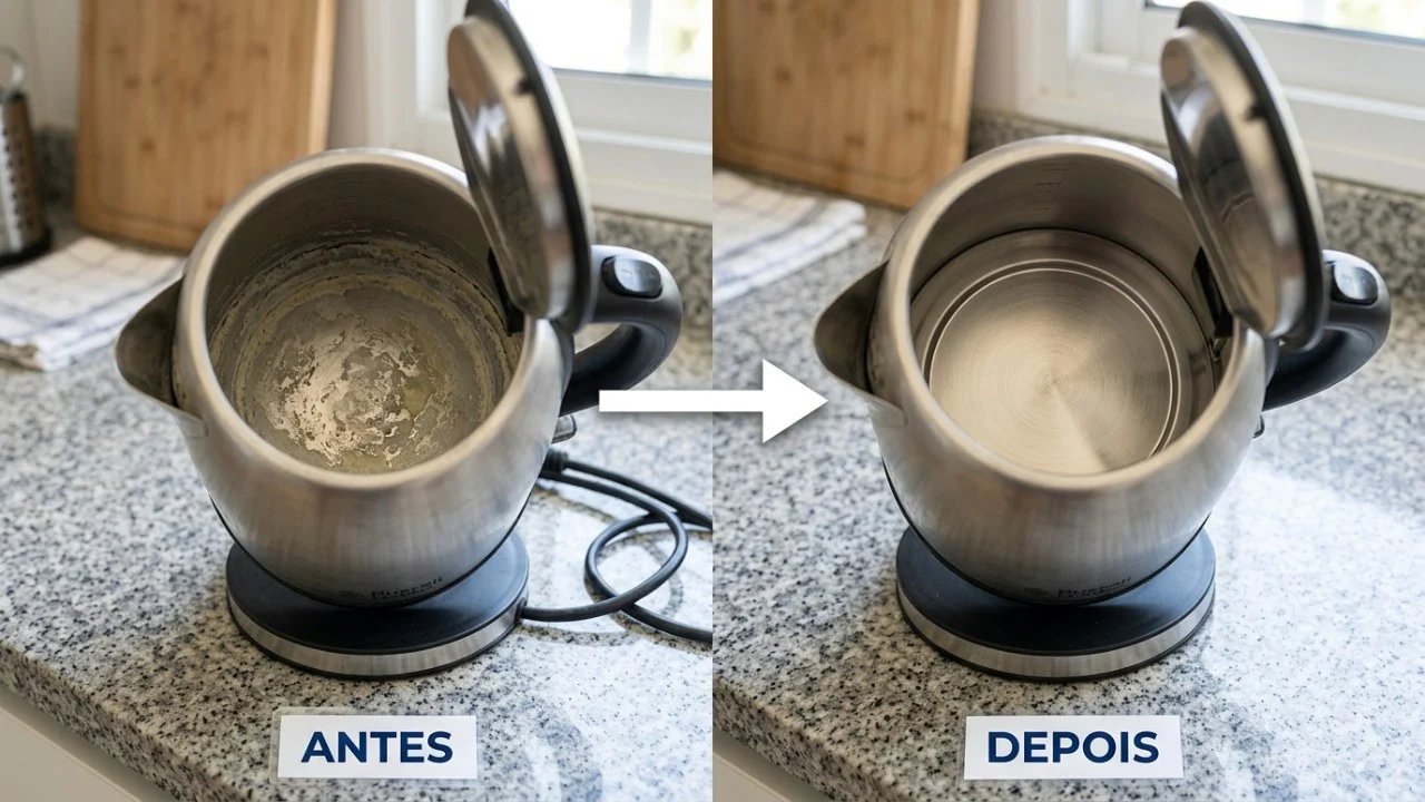 A limpeza periódica com vinagre branco dissolve as incrustações minerais e restaura a eficiência térmica do aparelho.
