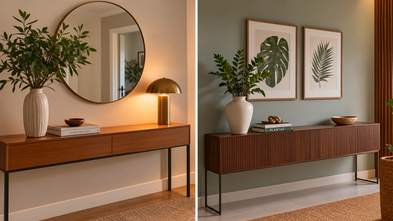 Como decorar um aparador sem deixá-lo cheio? Aprenda a combinar poucos objetos, trabalhar alturas e aproveitar o espaço vazio para criar uma composição elegante.