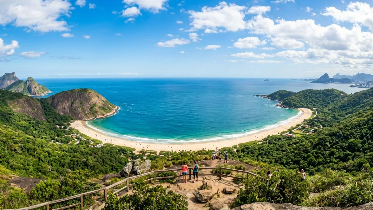 Pouco mais de 5 minutos desde o início da trilha, mesmo subindo devagar, já revelam a Praia de Itacoatiara inteira: Morro das Andorinhas, em Niterói, tem mirantes costeiros em sequência A Trilha do Morro das Andorinhas oferece a combinação perfeita entre praticidade e beleza natural no litoral fluminense.