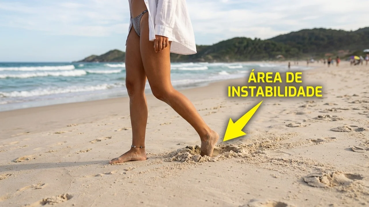 O uso de calçados adequados na faixa banhada pelas ondas proporciona sustentação biomecânica e segurança.