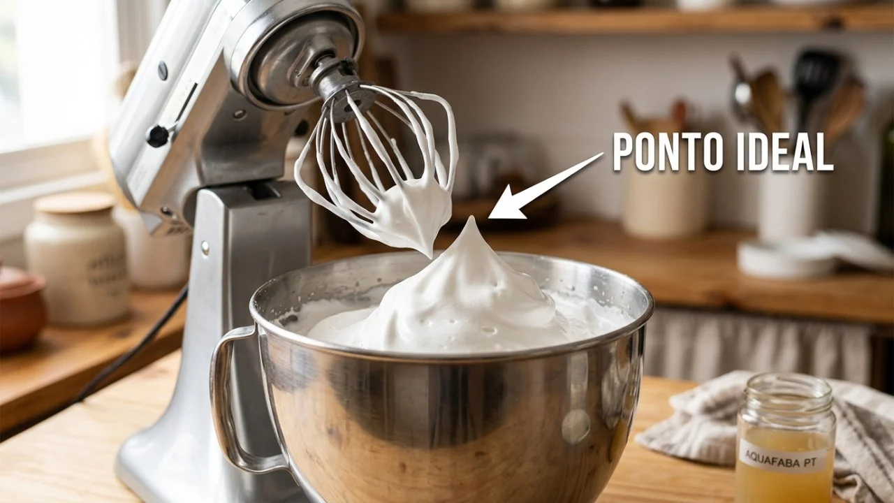 Merengue vegano sem clara de ovo: a água do grão-de-bico pode ser batida com açúcar e cremor tártaro até formar uma espuma firme capaz de ir ao forno O cremor tártaro garante a estabilidade necessária para que a espuma vegetal mantenha seu volume sem desinflar.