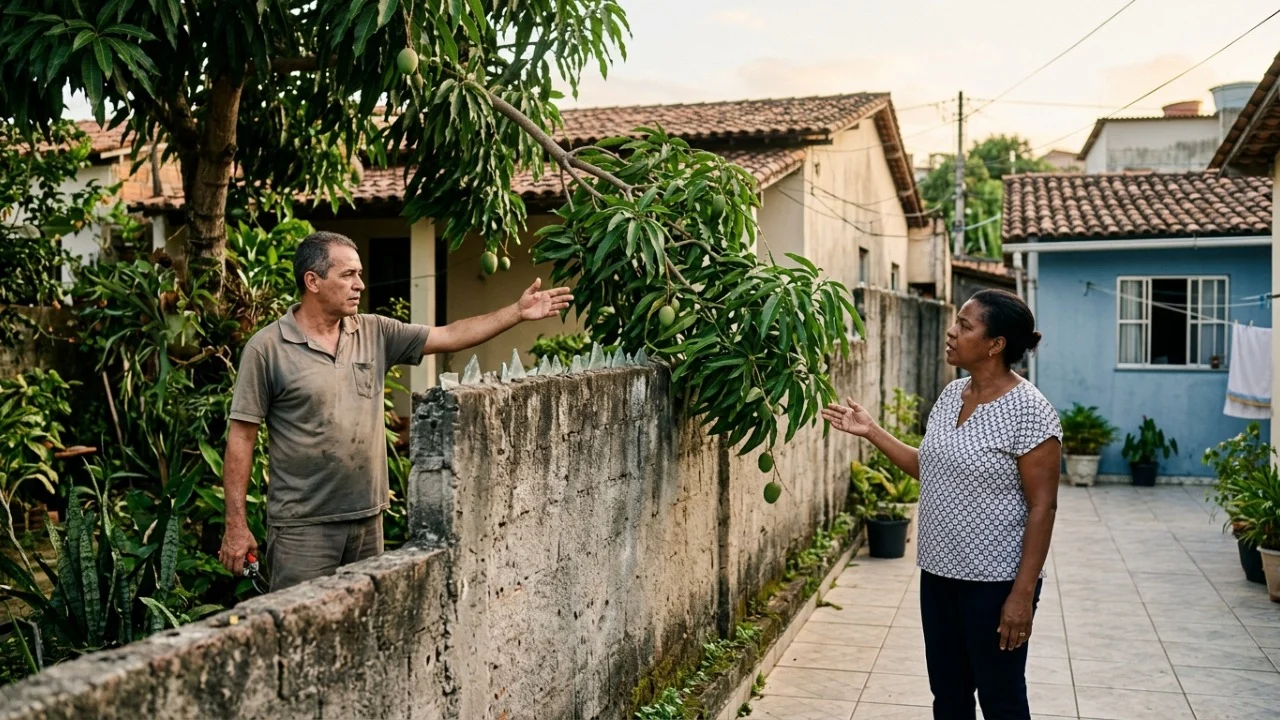Homem passou meses recolhendo folhas e galhos de uma árvore que ficava inteiramente no terreno do vizinho, mas resolveu agir quando os ramos avançaram sobre o telhado e descobriu que a lei traz uma resposta bastante direta para esse tipo de situação A solução combinou legislação, registro e poda tecnicamente responsável.